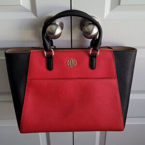 NWOT DKNY Bryant Park Red & Black Large Saffiano Handbag with Crossbody Strap